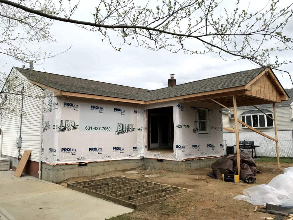 Single story extension in progress in North Massapequa