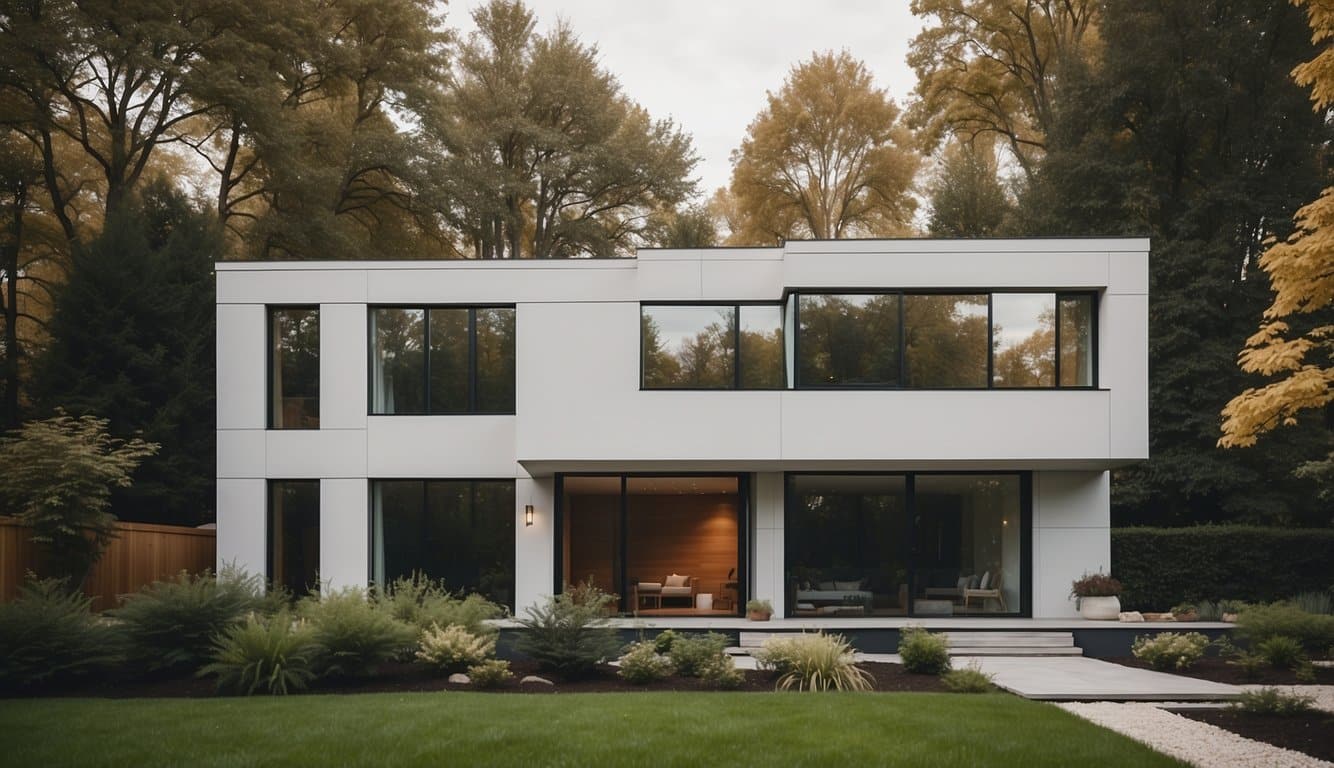 A modern home with a dormer window, surrounded by sleek, clean lines and minimalist landscaping